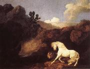 George Stubbs Hasta who become skramd of a lion painting